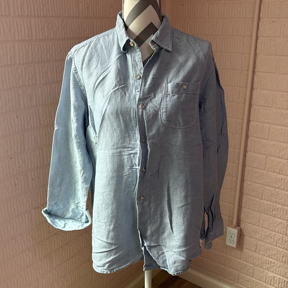 Tommy Bahama Jeans Linen Lyocell Blue Stripe Button Down Shirt Medium